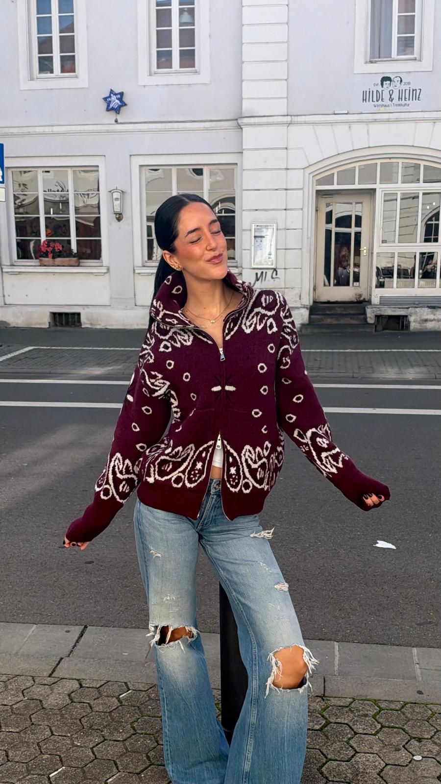 Bandana Strickjacke - LOU bordeaux