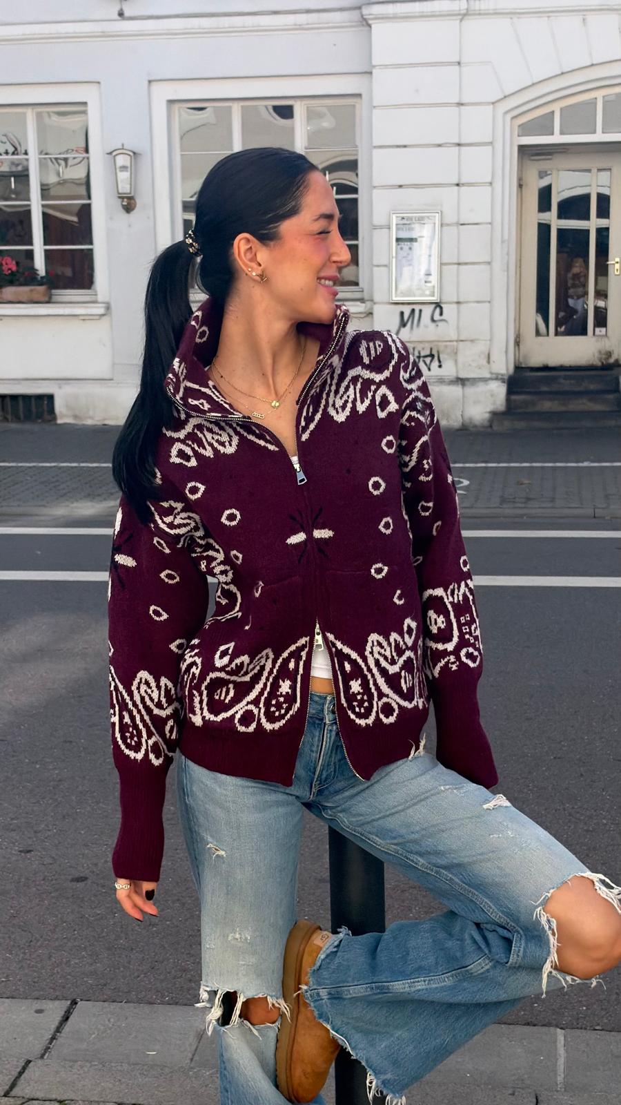 Bandana Strickjacke - LOU bordeaux