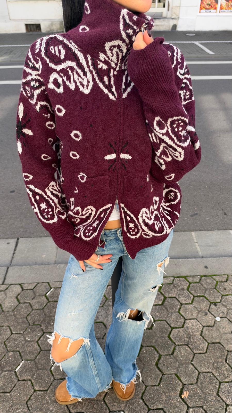Bandana Strickjacke - LOU bordeaux
